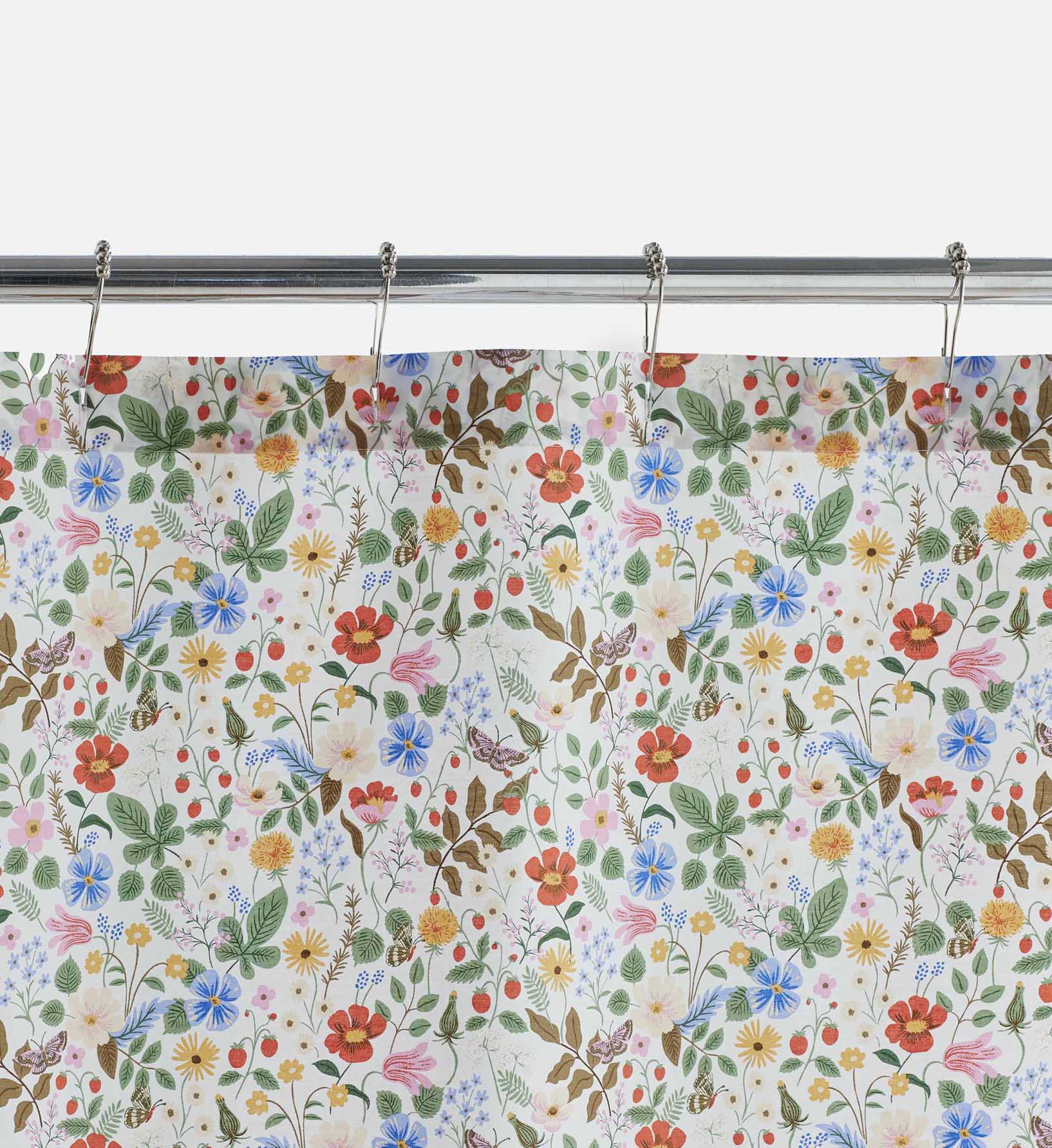 Percale Shower Curtain - Strawberry Fields White