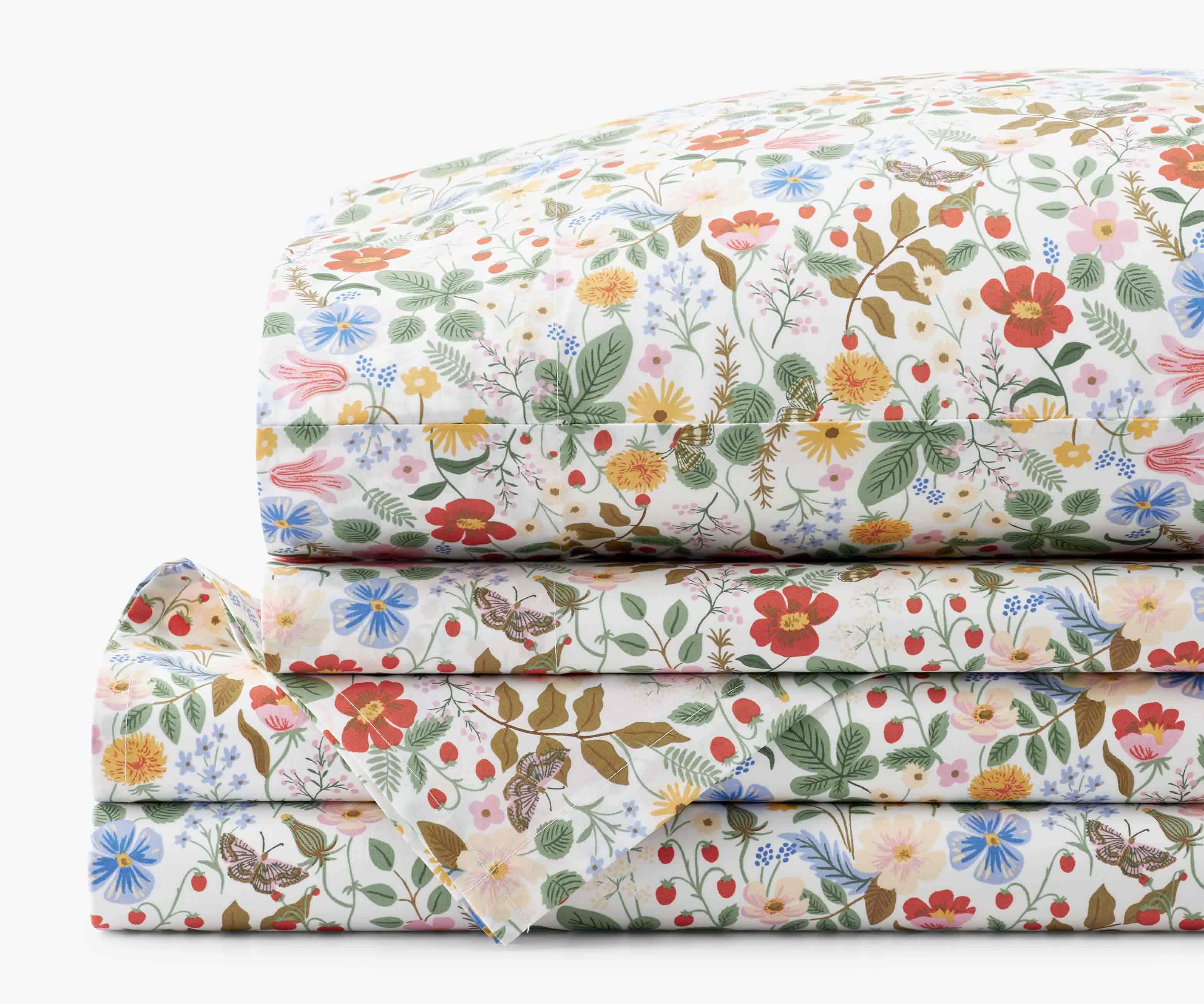 Percale Sheet Set - Strawberry Fields White