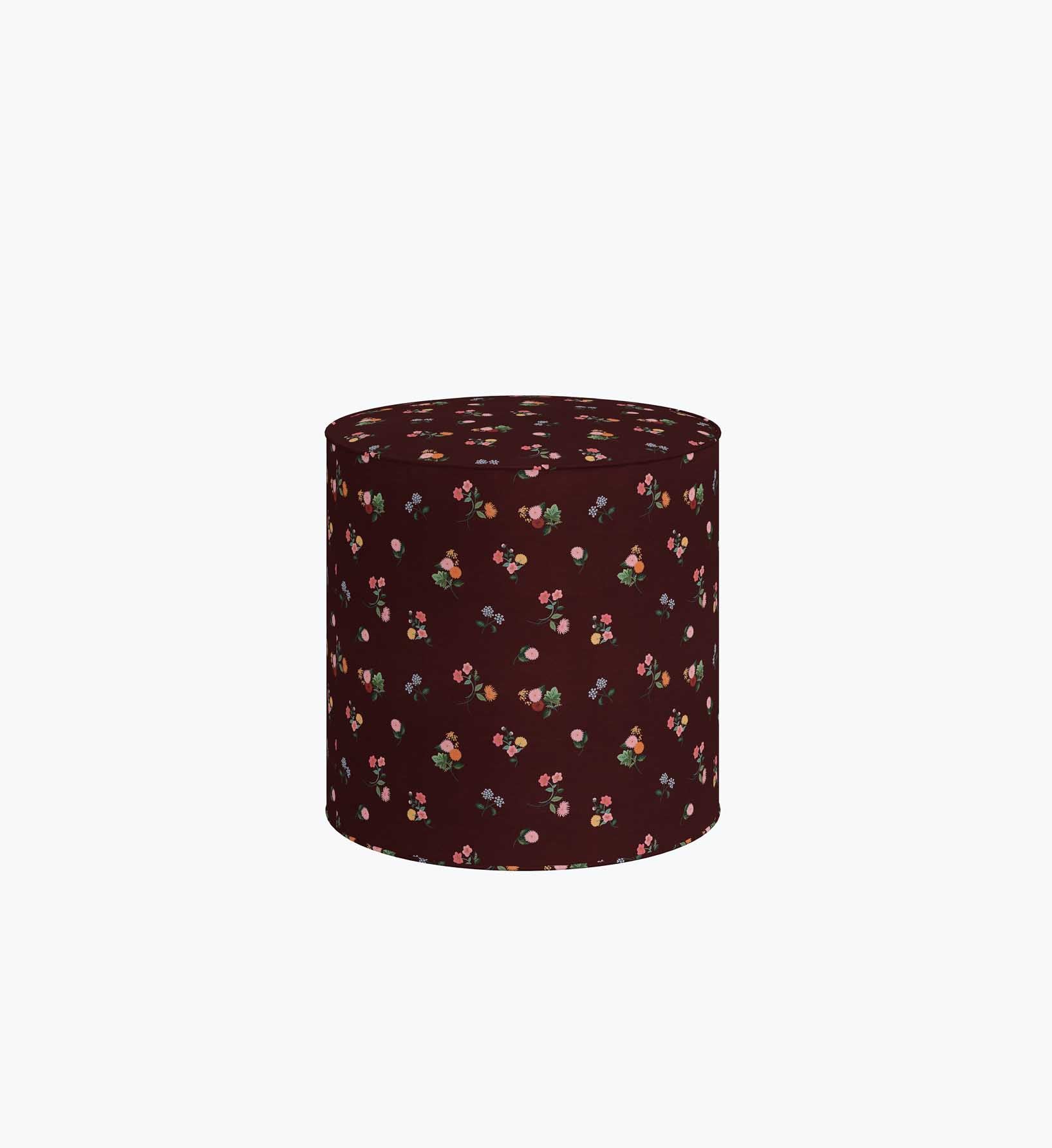 Billie Ottoman - Ditsy Dahlia Burgundy