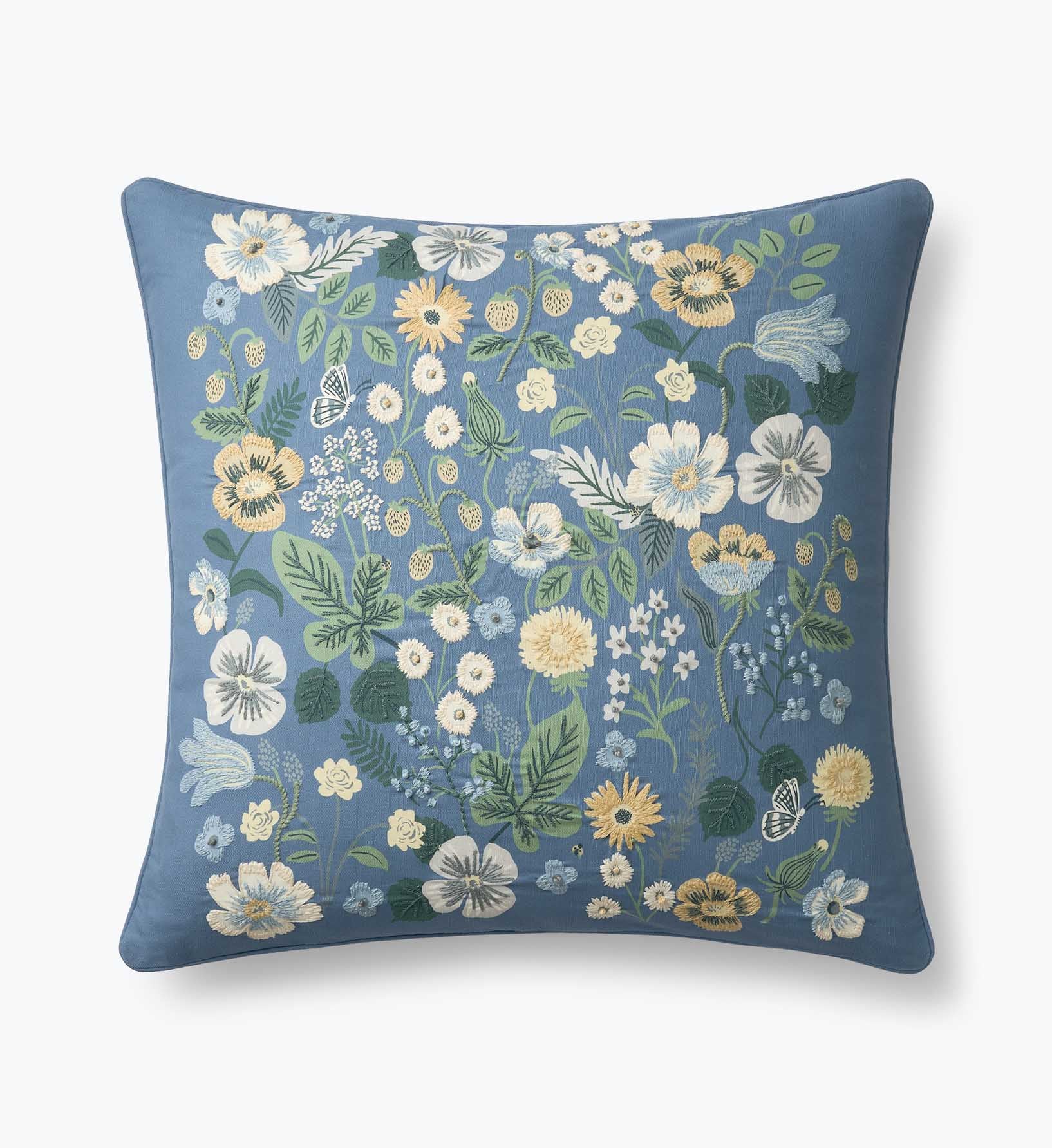 Embroidered Pillow Cover - Strawberry Fields Green