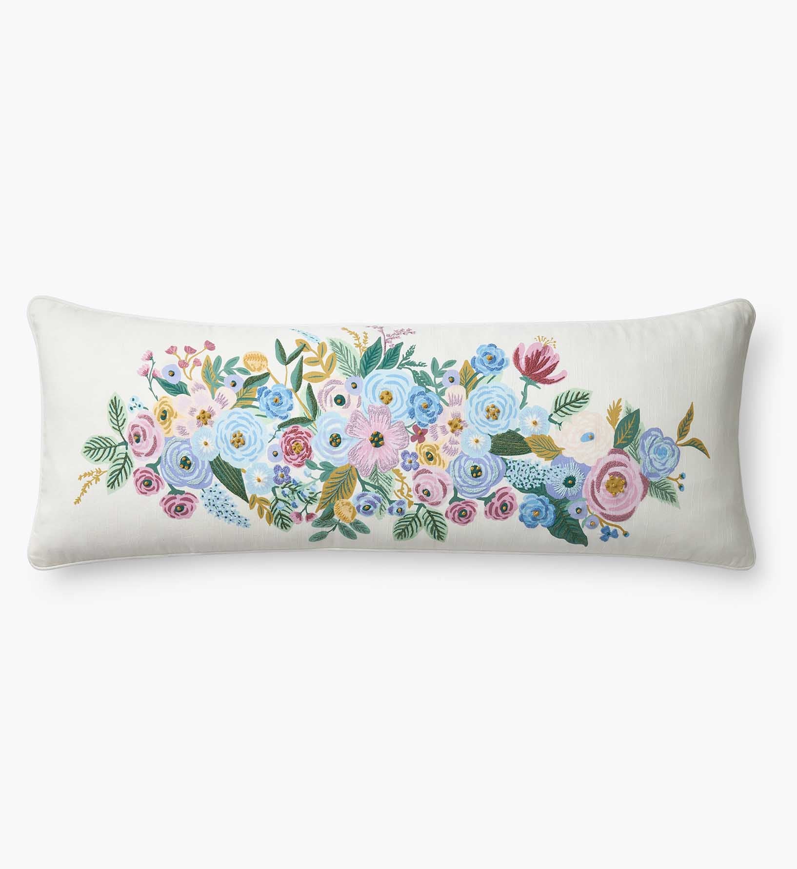 Embroidered Lumbar Pillow Cover - Garden Party Ivory