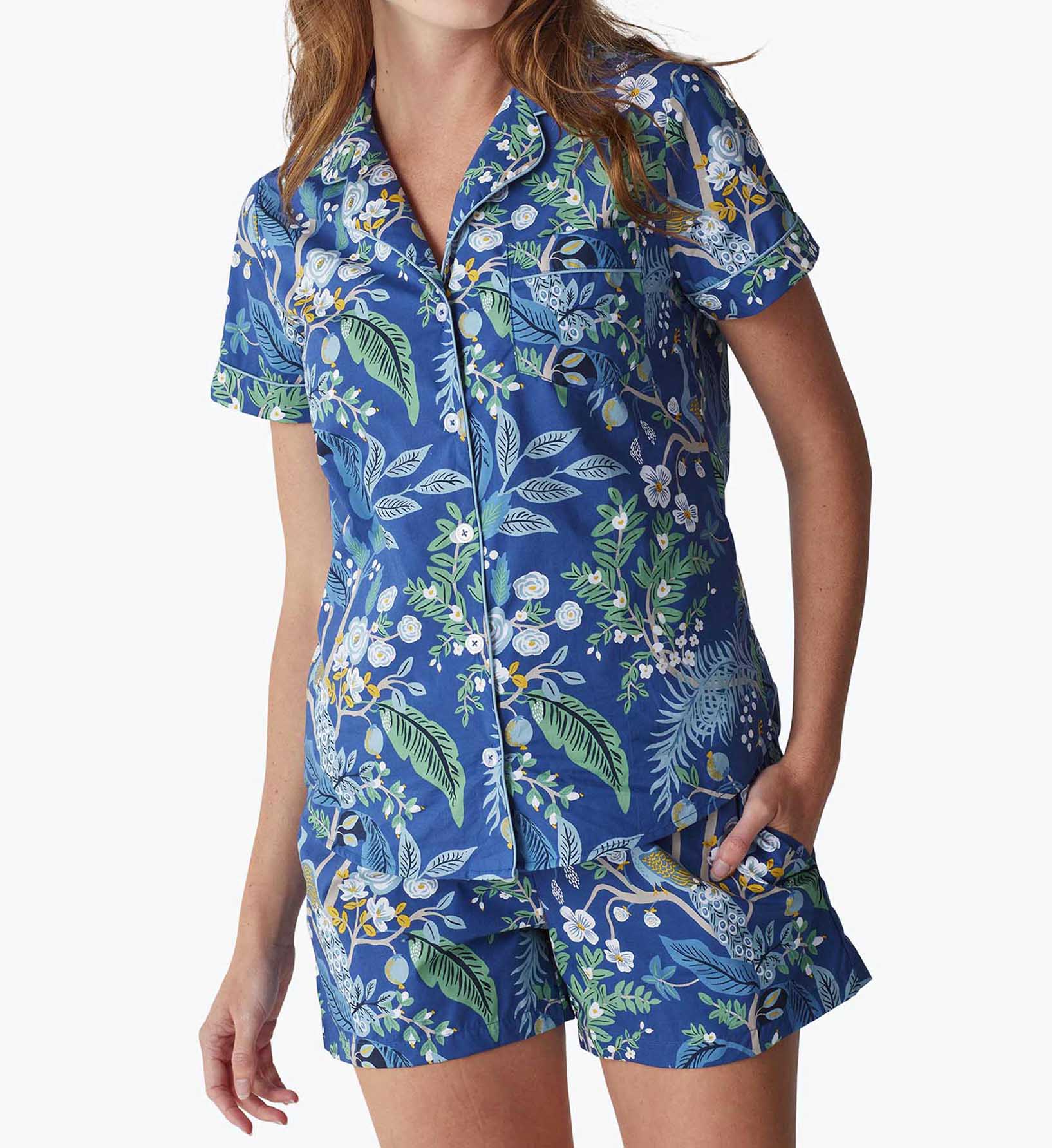 Poplin Button Front Short Set - Peacock