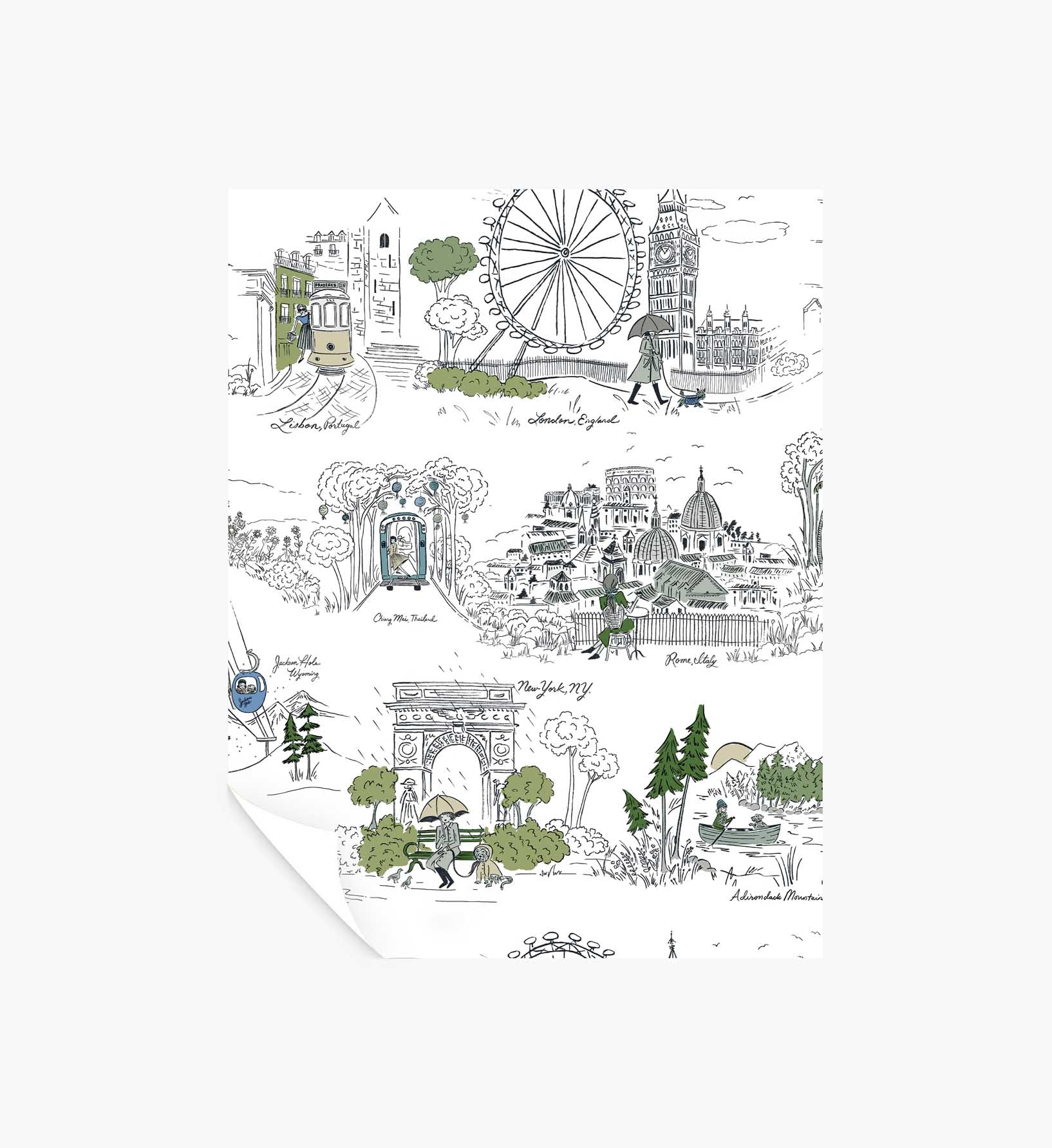 Travel Sketches Peel & Stick Wallpaper Sample - Blue Multi