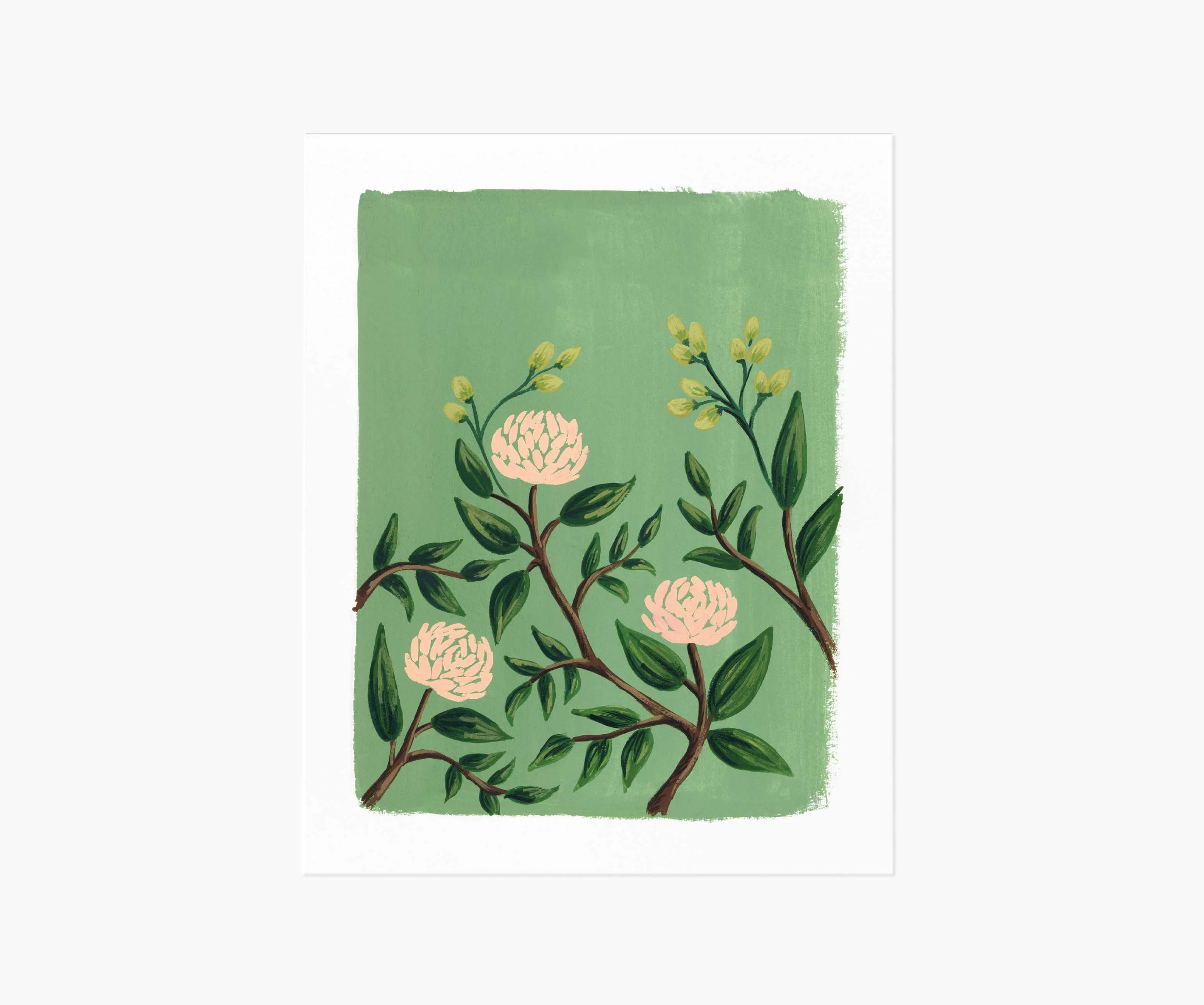 Painted Peonies Emerald Art Print