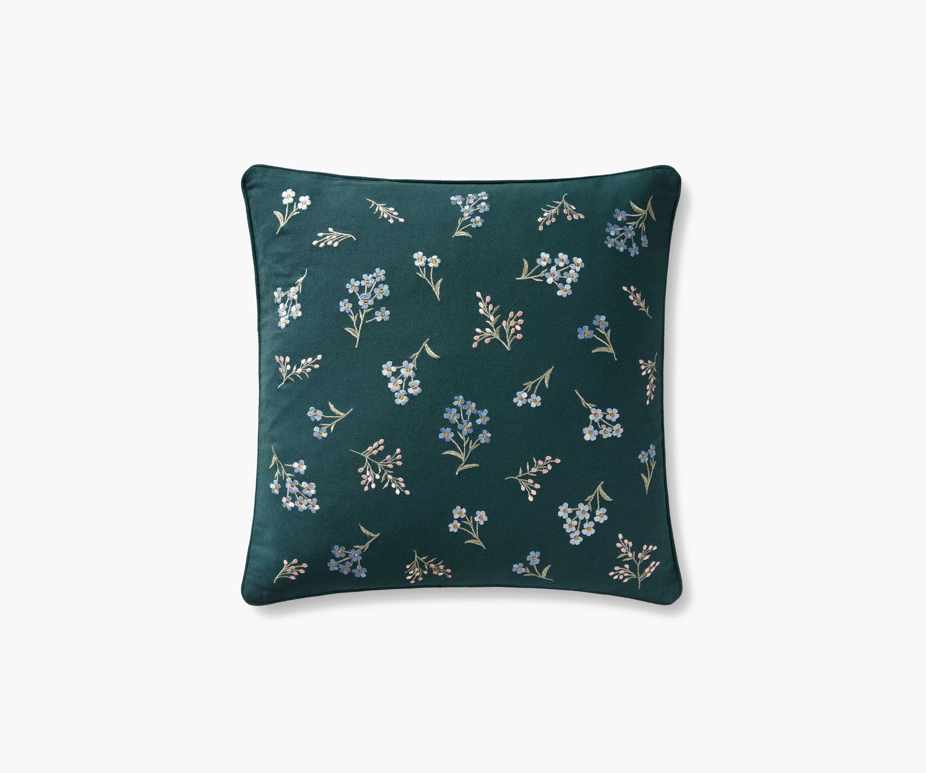 Petite Fleurs Embroidered Pillow - Teal
