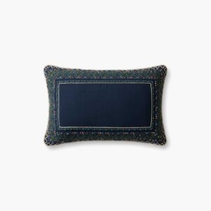 Garden Vines Embroidered Lumbar Pillow - Blue