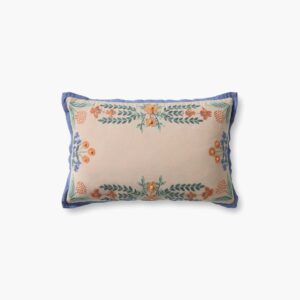 Willow Border Embroidered Lumbar Pillow - Ivory